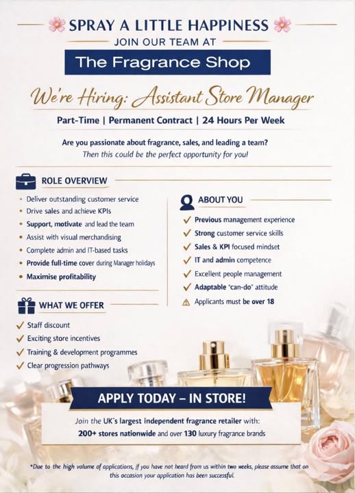 The Fragrance Shop Clydebank Assistant Store Manager Vacancy