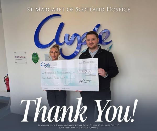 Cheque Donation to St Margaret of Scotland Hospice